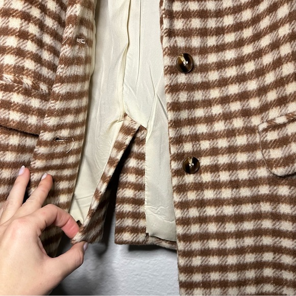 057. NWT Women's Brown Cream Check Blazer - Picture 6 of 11